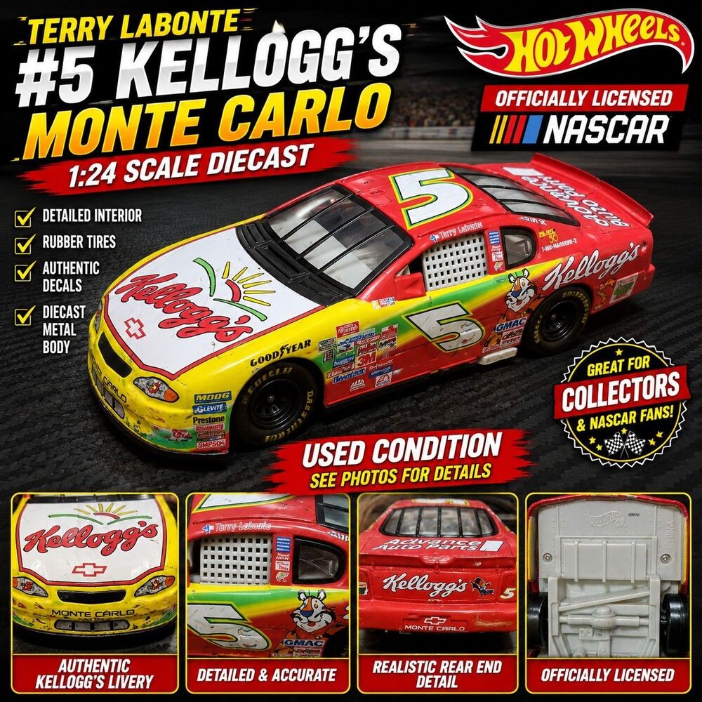 Hot Wheels 1:24 Terry Labonte #5 Kellogg's Monte Carlo NASCAR Diecast Car Used